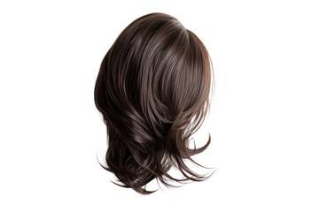 Naklejka premium A realistic. flowing brown wig with soft waves. displayed against a clean white background. its natural texture and style. ideal for fashion or beauty photography