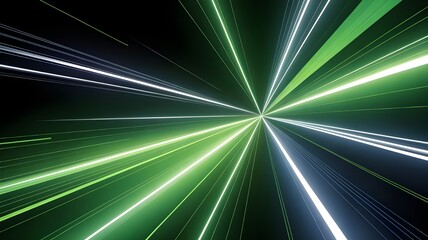 Abstract green tunnel design with a burst of glowing blue light and rays simulating motion and speed like a laser in space
