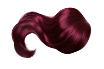A vibrant. deep burgundy hairpiece elegantly styled with flowing waves. set against a clean white background. ideal for fashion. beauty. or hair styling promotional materials