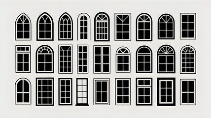 A collection of old windows on a historic brick facade of a European apartment building