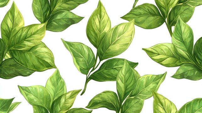 Botanical green leaf seamless pattern background