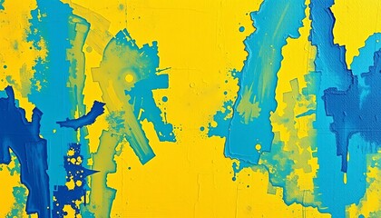 Vibrant yellow gold & blue abstract oil painting on textured canvas,  gold,  art