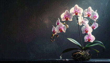 Dramatic Dark Orchid Tree with Negative Space Ai Generated