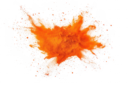 A explosion of orange powder creating a dynamic and energetic visual effect on a clean white background. ideal for use in creative projects. advertising. or artistic displays - Powered by Adobe
