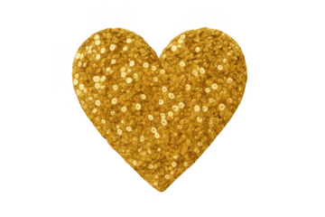 Gold heart sparkling glitter texture on transparent background
