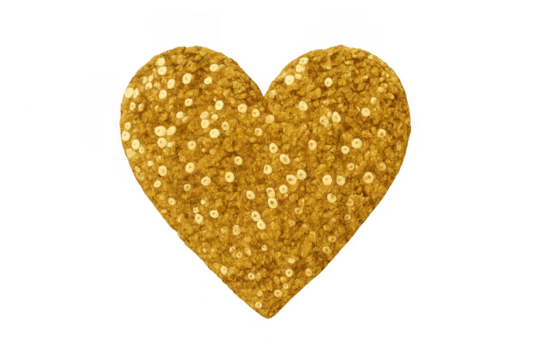 Gold heart sparkling glitter texture on transparent background