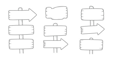 Obraz premium Collection of rustic hand drawn wooden signs and signposts vectors