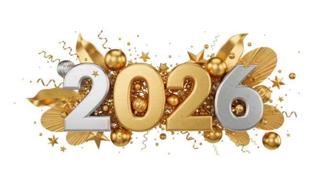 Luxury 2026 new year celebration: festive gold and silver design
