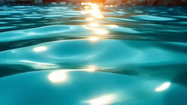 Reflective Water Surface Capturing Sunlight in a Calm Coastal Setting at Sunset