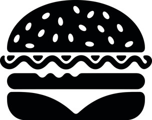 Fototapeta premium Black burger icon with sesame seeds hamburger white