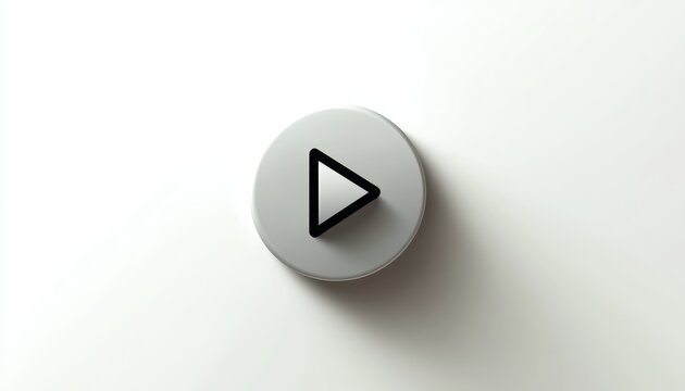 minimal white circular play button with black triangular icon casting soft shadow on clean surface, evoking calm anticipation