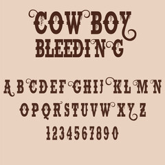 Cowboy Bleeding Decorative Font features a bold Western style with dramatic bleeding effects. Perfect for horror, cowboy, vintage, and edgy design projects needing standout typography.