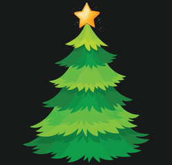 Obraz premium Stylized Christmas Tree with Shining Golden Star Topper on a Dark Background, a Festive Holiday or Xmas Decoration Symbol