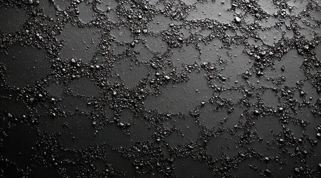black matte surface with irregular cracked granular ridges and scattered pebbly particles, moody gritty abstract texture with subtle highlights
