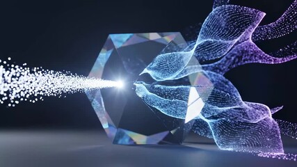 Quantum prism refracting data beam into organized digital streams for futuristic technology background - Powered by Adobe