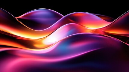 luminous glossy undulating waves of vibrant neon colors with smooth metallic reflections, flowing curves and a mesmerizing futuristic glow