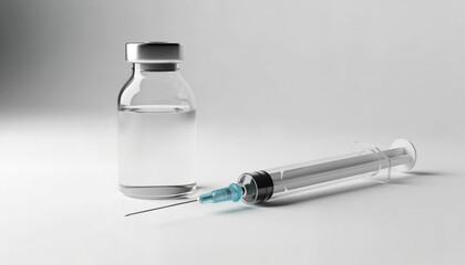 Vaccine vial and syringe on white for medical brochure and healthcare design