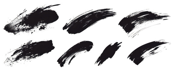A collection of various black paint brush strokes different textures and styles. ideal for graphic design. art projects. or creative backgrounds