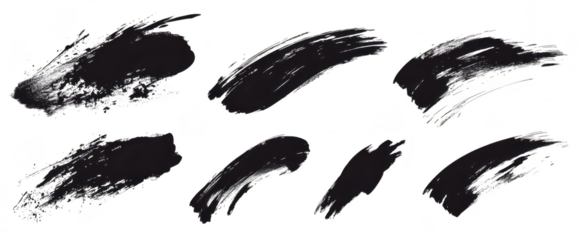 A collection of various black paint brush strokes different textures and styles. ideal for graphic design. art projects. or creative backgrounds