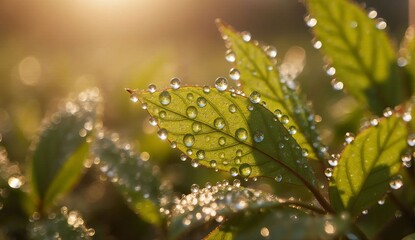 Spring leaves with morning dew - ultra realistic photo