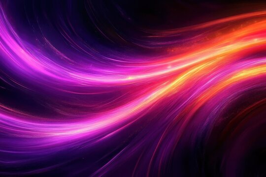 glowing flowing ribbons of purple pink and orange light on a dark background conveying energy and motion