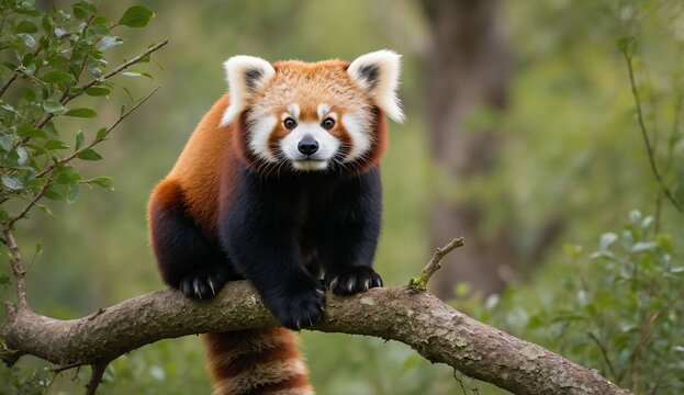 Red panda sitting on tree branch - ultra realistic photo