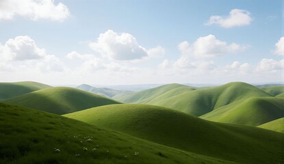 Spring hills under blue sky - ultra realistic photo