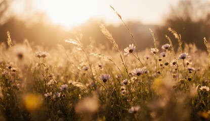 Peaceful spring meadow with wildflowers - ultra realistic photo