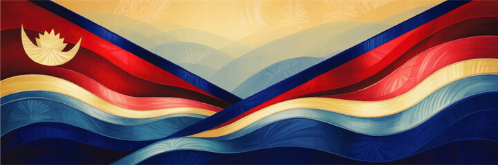 Abstract Antigua and Barbuda flag waves, colorful Caribbean textured brush stroke background banner, patriotic national art