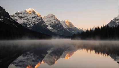Winter mountain lake reflection at sunrise - ultra realistic photo
