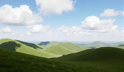 Spring hills under blue sky - ultra realistic photo