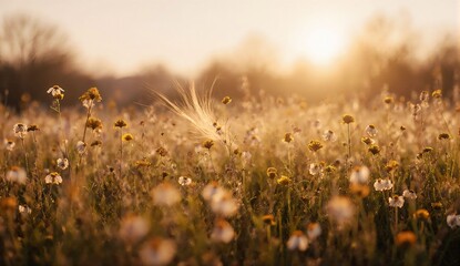 Peaceful spring meadow with wildflowers - ultra realistic photo