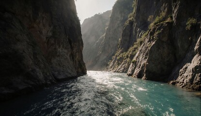 Turquoise river gorge in spring - ultra realistic photo