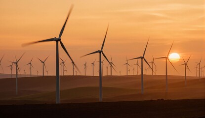 Wind turbines field at sunset #56