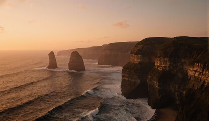 Cliffs and ocean at sunset - ultra realistic photo