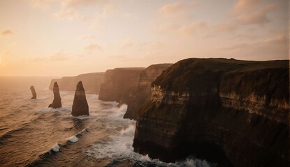 Cliffs and ocean at sunset - ultra realistic photo