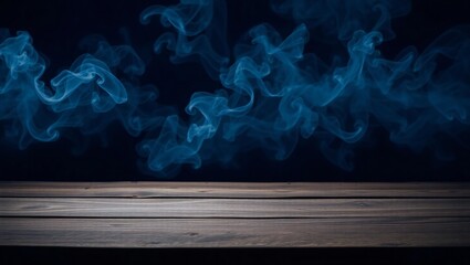 Dark wooden surface with wispy blue smoke swirling above