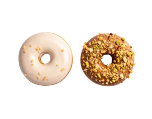 Top-View Frosted Donut with Nut Topping Duo Set, isolated on transparent background
