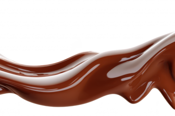 A smooth. flowing ribbon of rich chocolate sauce elegantly drapes across a clean white background. suggesting indulgence and culinary creativity. perfect for dessert promotions