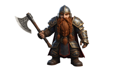 Dwarven Warrior with Axe in Full Armor Ready for Battle.