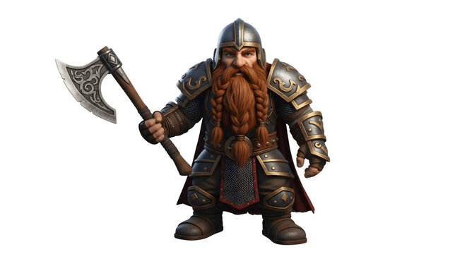 Dwarven Warrior with Axe in Full Armor Ready for Battle.