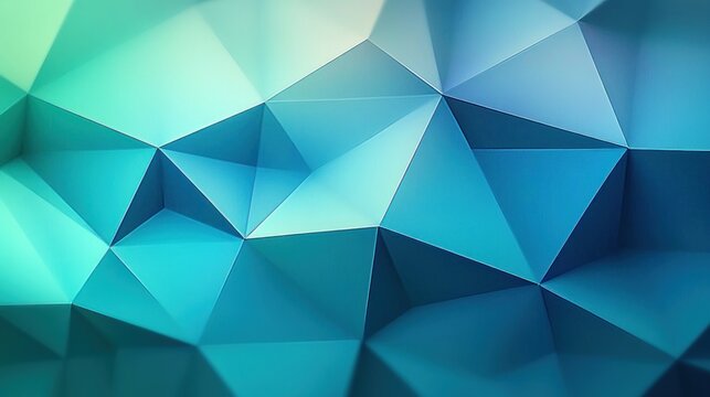 teal and blue low-poly geometric surface of faceted triangles with soft lighting and shadows conveying calm modern serenity
