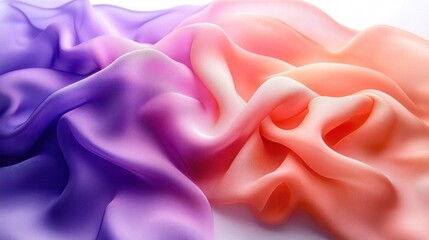 Obraz premium soft flowing silk fabric in purple and peach waves with smooth draped folds conveying calm elegance and gentle warmth