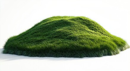 Fototapeta premium lush green grassy mound on white background conveying calm natural serenity