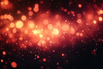 warm golden and orange bokeh lights with glittering particles on dark background conveying dreamy festive glow