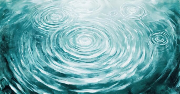 teal water surface with concentric ripples and swirling brushlike textures, soft shimmering light and a calm meditative mood