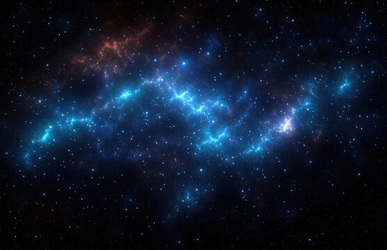 Luminous blue nebula ribbon stretching across a star-filled cosmos with scattered stars and a touch of red gas, evoking wonder, serenity, and cosmic mystery - Powered by Adobe