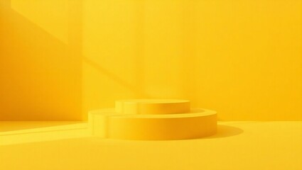 Minimalist yellow stage pedestal with soft light and shadow