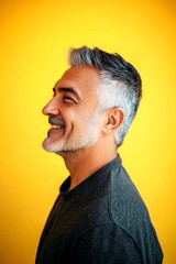Fototapeta premium Conceptual art of style for aging men. Yellow solid background.