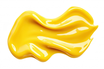 A vibrant. glossy swirl of bright yellow paint. smooth texture and rich color. perfect for creative projects. backgrounds. or artistic designs